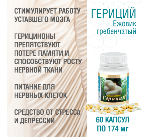 ГЕРИЦИЙ  (ЕЖОВИК ГРЕБЕНЧАТЫЙ), 60 КАПСУЛ